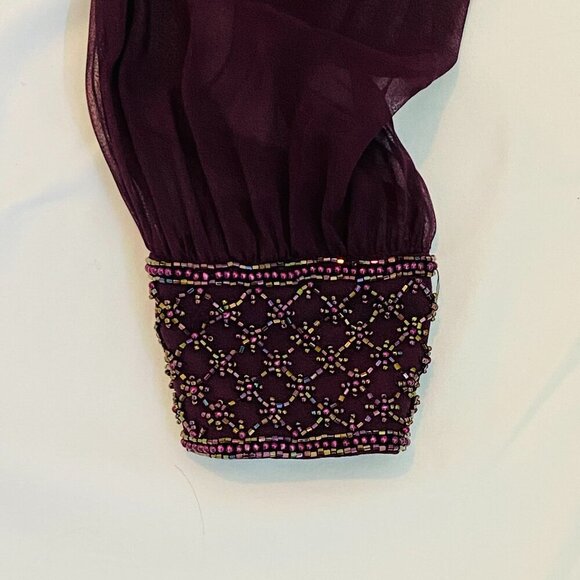 Vintage Black Tie Olga Cassini beaded cocktail dress, Size 12, wine, knee length - Picture 7 of 8